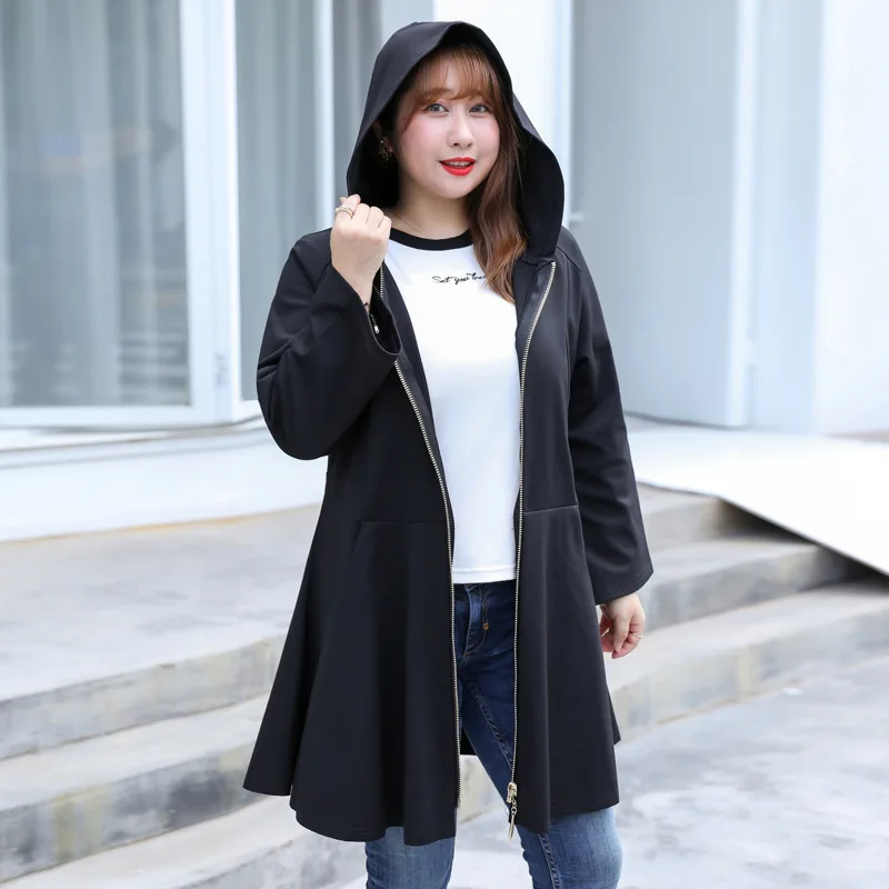 Large size Ladies Jacket 10XL Zipper Hooded big Size 6XL 7XL 8XL 9XL Spring and Autumn Long Sleeve Loose Black Big Jacket