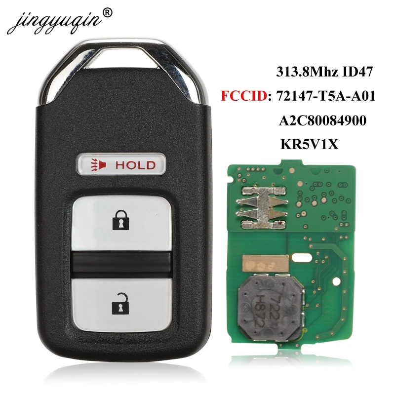

jingyuqin 3 Button Smart Remote Car Key 313.8Mhz ID47 For Honda Fit Jazz HR-V Crosstour 72147-T5A-A01 KR5V1X
