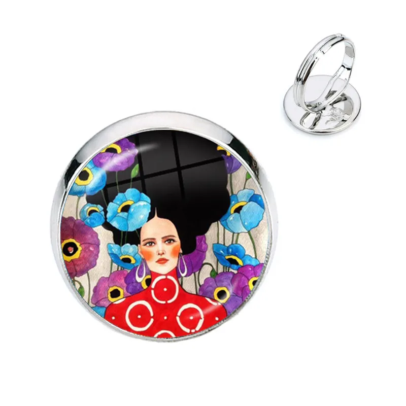 الموضة الجمال الفن زهرة الفتيات خاتم الزجاج كابوشون قبة قابل للتعديل خواتم للنساء هدايا مجوهرات رجالي