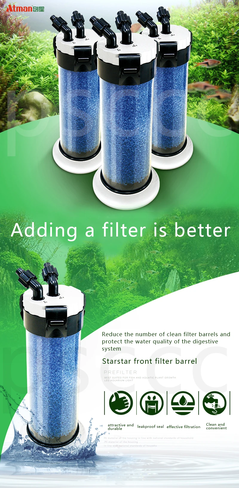 Atman Pre filter for aquarium fish tank external prefilter barrel