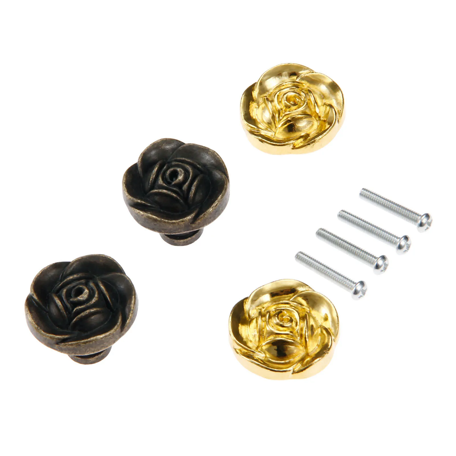 1pc Rose shape Knobs Antique Bronze/Gold Zinc Alloy Flower Handles Round Pulls w/screw 31x27mm Drawer Door Cabinet Vintage Decor