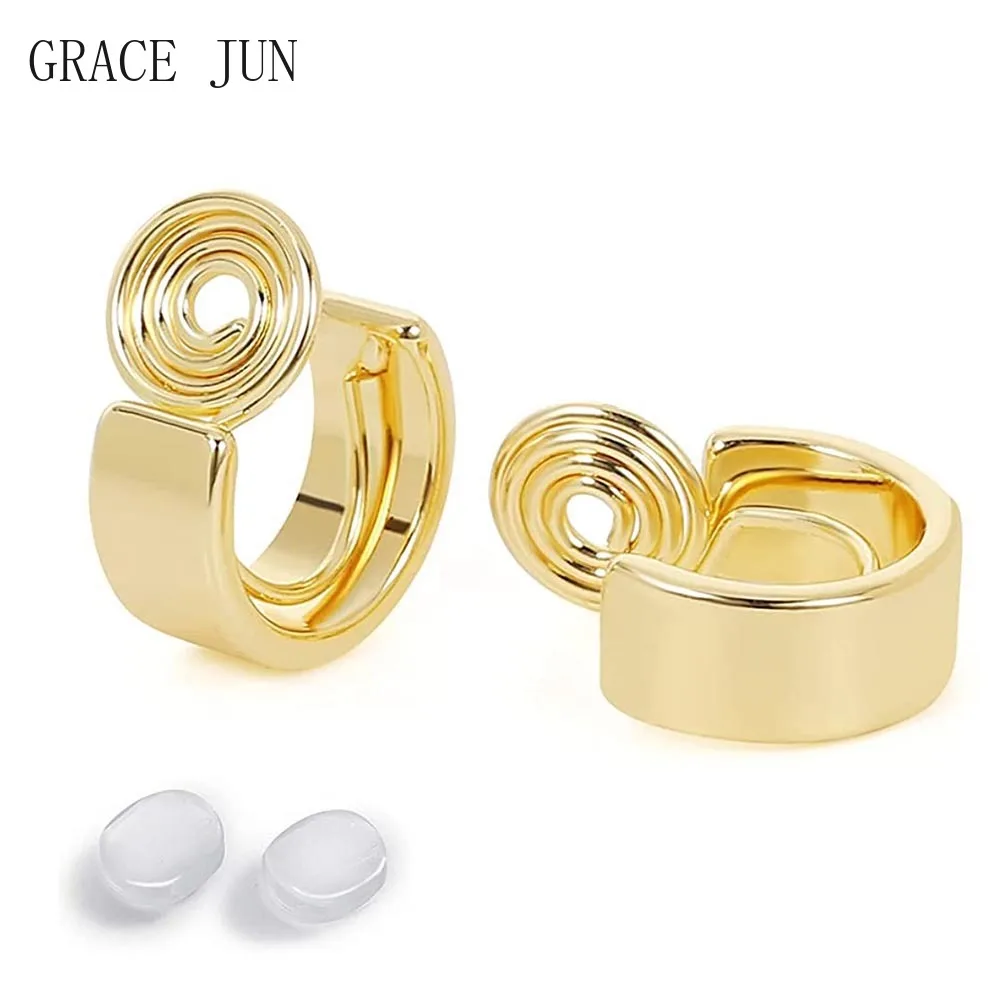 GRACE JUN 2021 Vintage Golden Minimalist C Shape Clip on Hoop Earrings Non Pierced Cute Ear Clip Earrings for Girl Charm Jewelry