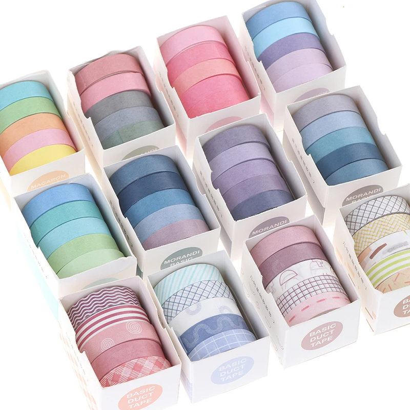 

5Rolls/box Solid Color Washi Tape Set Decorative Masking Tape Cute Scrapbooking Adhesive Tape School Stationery Supplies Tape