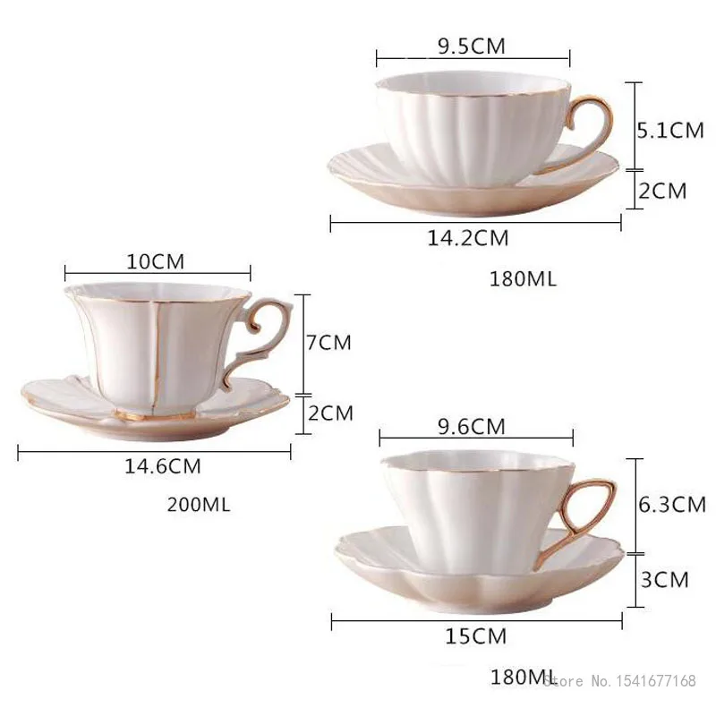 Bone China Afternoon Tea Cup, High-end Gold Painted British Black Tea Coffee Cups and Saucers Set, Ceramic Espresso Cups, 180ml