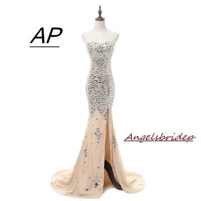 

ANGELSBRIDEP Abendkleider Front Split Mermaid Evening Dress Chiffon Abiye Gece Elbisesi Sparkly Luxury Crystals Robe De Soiree