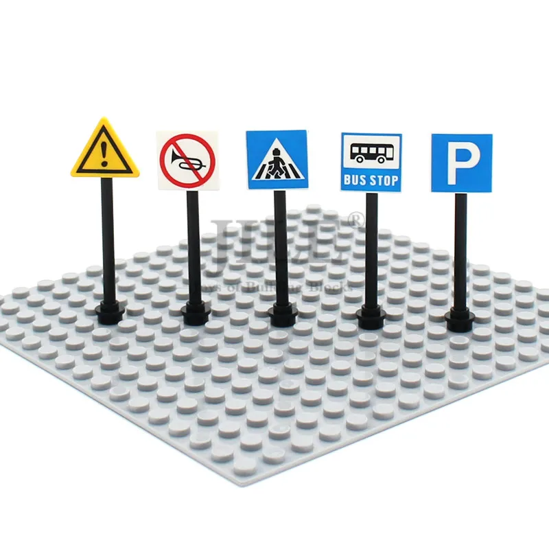 Compatible City Accessories Printed Tile Building Blocks Traffic Light Street Road Signs Indicator MOC Brick Friends Signpost