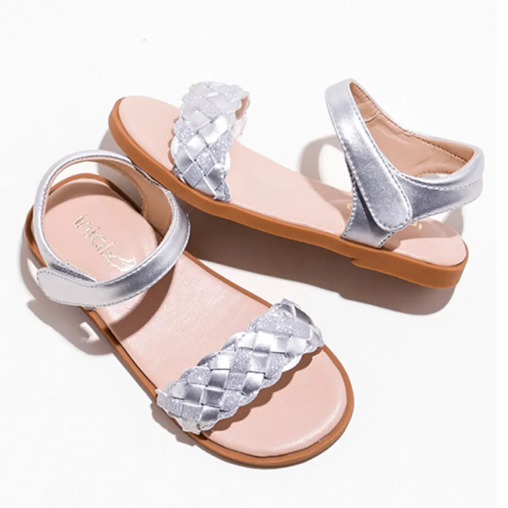 Toddler Girls Sandals Plaid Glitter Leather Shoes Kids Birthday Party Flats Shoes Baby Girls Princess Sandals Flower Girls Pink