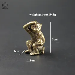 Copper Solid Brass Monkey Keychain Pendant Vintage Brass Animal Monkey Peach Key Chains Charm Key Rings Home Decoration Ornament