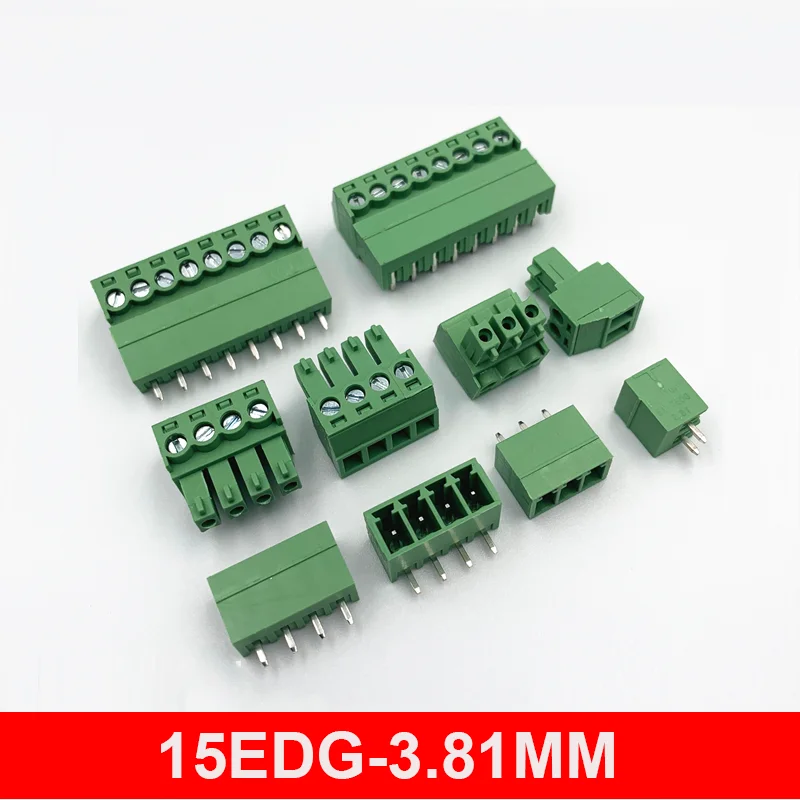 20/50sets 15EDG-3.81 PCB Plug-in Terminal Blocks 3.81mm Pitch 2/3/4/5/6/8/10/12/14/16P 15EDGK+VC/RC Straight Pin Right Angle Set