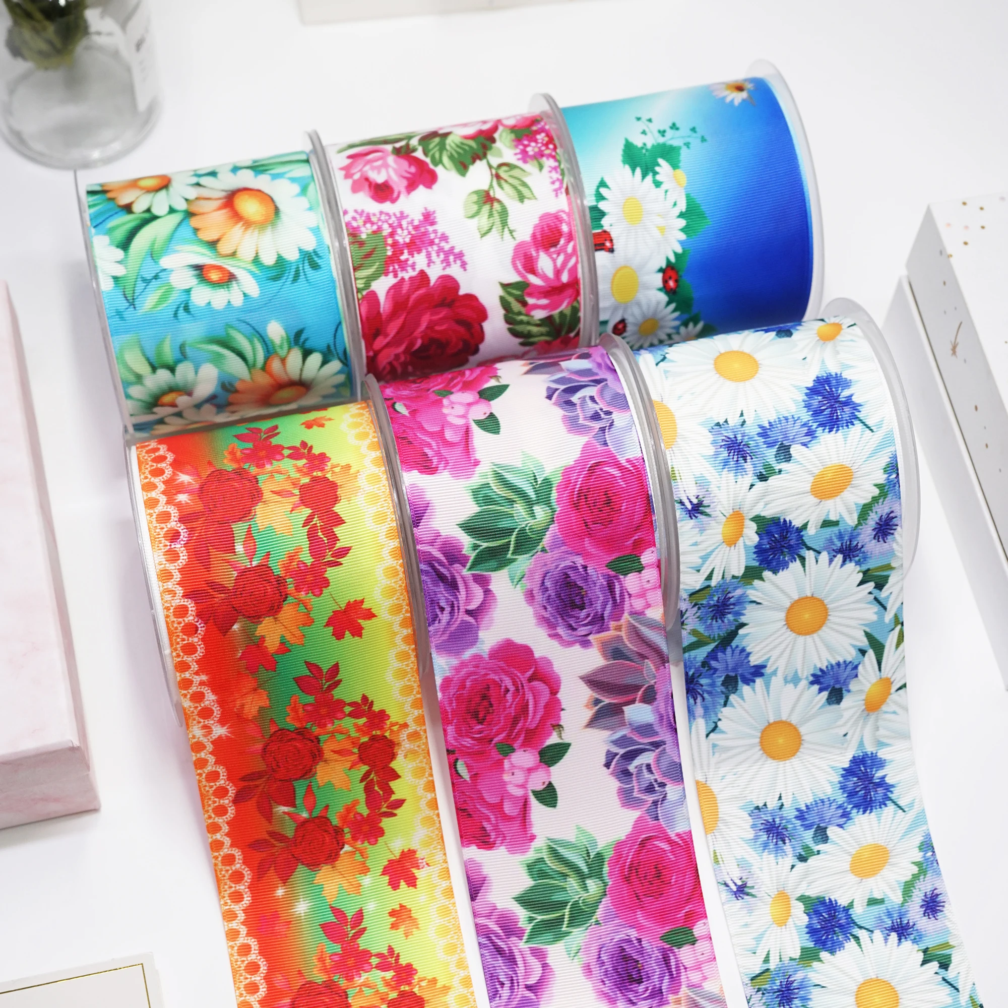 DIY Cartoon Flower Printed Grosgrain Ribbon For Craft Supplies Sewing Accessories 5 Yards. 23548