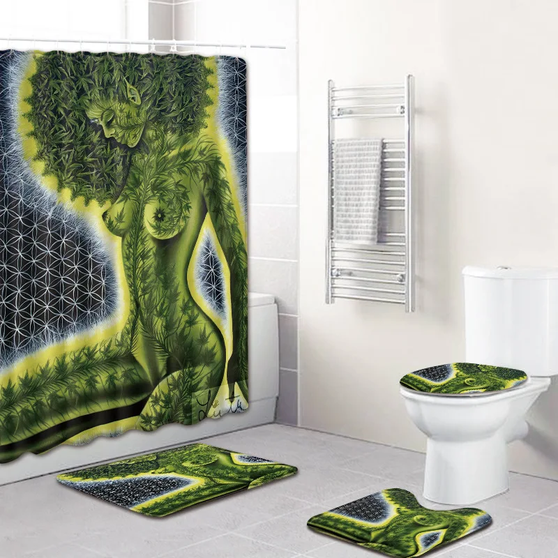 

Trendy African Women 3D Print bathroom carpet 180*180cm Shower Curtain 4 Piece Set Non-slip Floor Mat/Rugs Toilet Cover Bath Pad