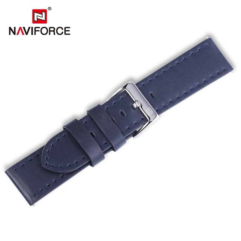 NAVIFORCE High Quality Genuine Leather Watchbands Dark Brown Black Blue Men Women 23mm Watch Strap Belt Stainless Steel Buckle