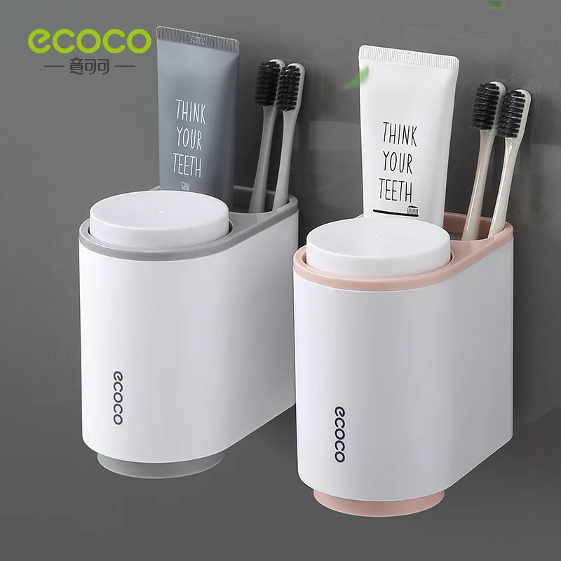 ECOCO Wall-mount Toothbrush Holder Tooth Cup Toothpaste Toothbrush Rack Bathroom Accessories Mouthwash Magnet Mouthwash Cup