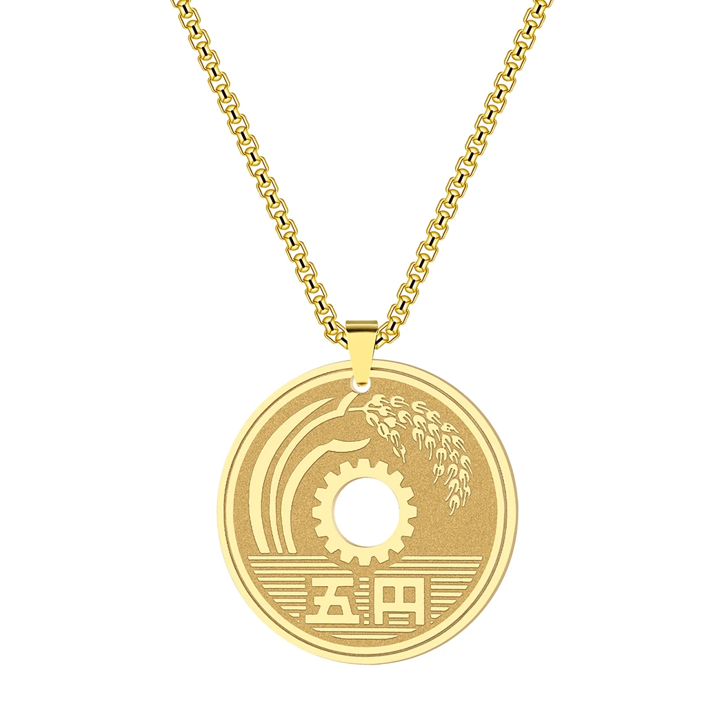 5 Yen Lucky Japanese Coin Necklace For Women Round Circle Stainless Steel Jewelry Fashion Necklace Birthday