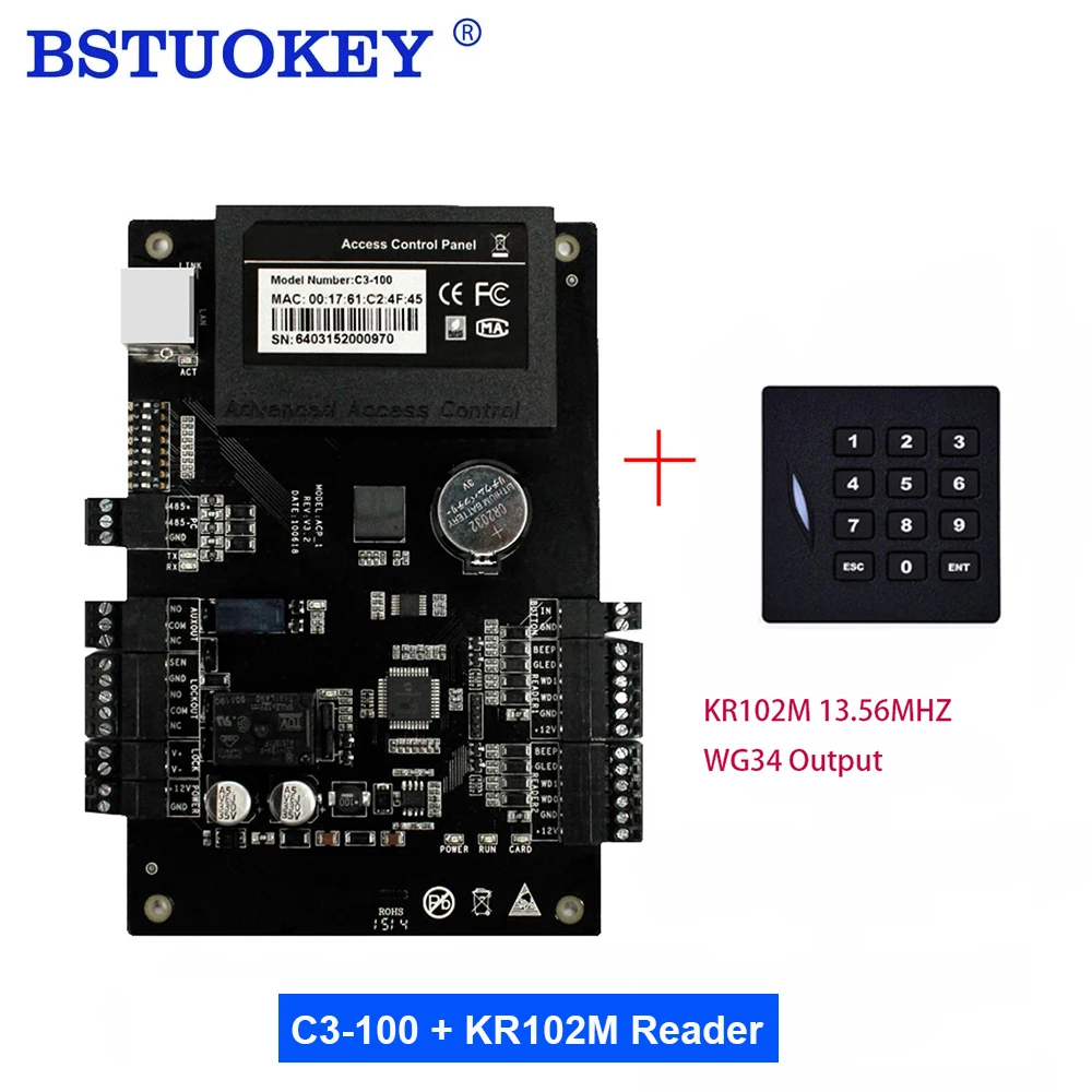 

1-4 Doors Access Controller Password Keypad 13.56Mhz 125Khz Card Reader Kit Control Panel C3-100 C3-200 C3-400 WG26 WG34 Keypad