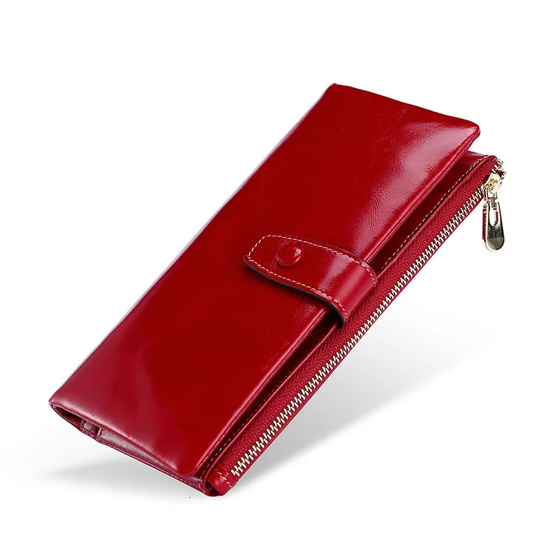 Genuine Leather Women Wallets Solid Purse Female Leather Long Womens Leather Wallet With Phone Case Coin Pokect  Cartera Mujer