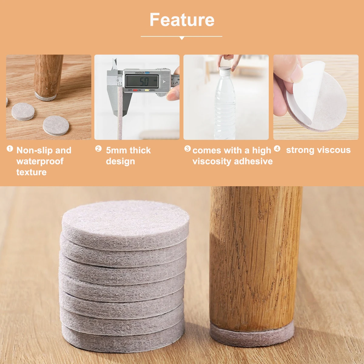 Areyourshop Self Adhesive Felt Furniture Pads Protects Floor Surface Anti Skid Scratch Tabs Home Appliance