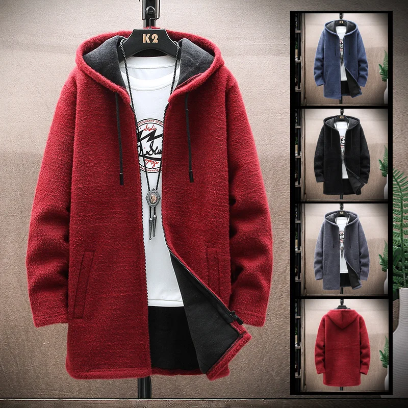 

Sweater Coat Men Winter Men Thick Warm Hooded Cardigan Jumpers Male Striped Wool Liner Zipper Fleece Sweatercoats M-3XL