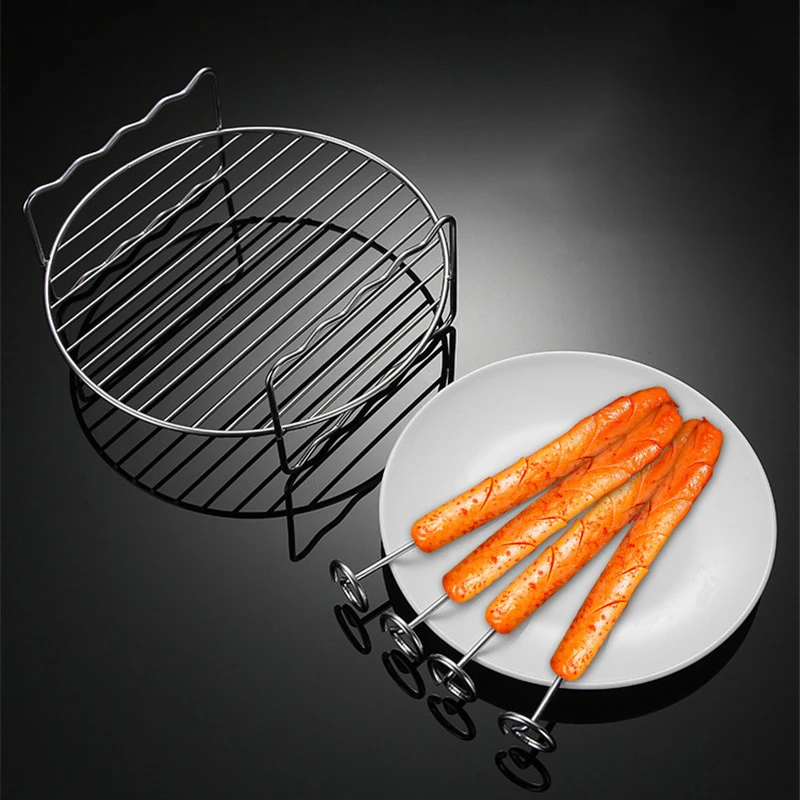 Stainless Steel 7-inch Round Grill Steam Rack with 4 Sticks Kitchen Microwave Grilled Rack Oven Grill Holder Barbecue Gadgets