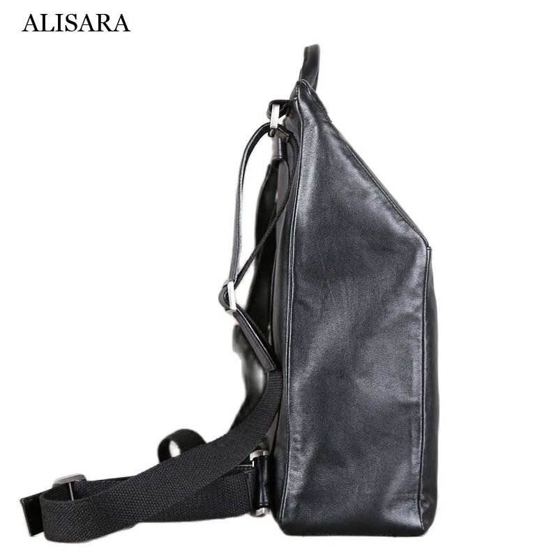 Alisara Men's Backpacks First Layer Cow Leather Top End Handmade Male Casual Business Laptop Backbag Messenger Satchel Hand Bags