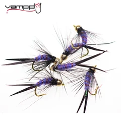 Vampfly 6PCS #12 Purple Psycho Prince Nymph Trout Steelhead Fly Brass Bead Head Sinking Flies for Browns Rainbows and Cutthroats