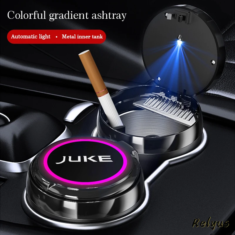 Luminous Car Logo Ashtray With Led Colorful Atmosphere Light For Nissan Juke F15 F16 Auto Car Accessories