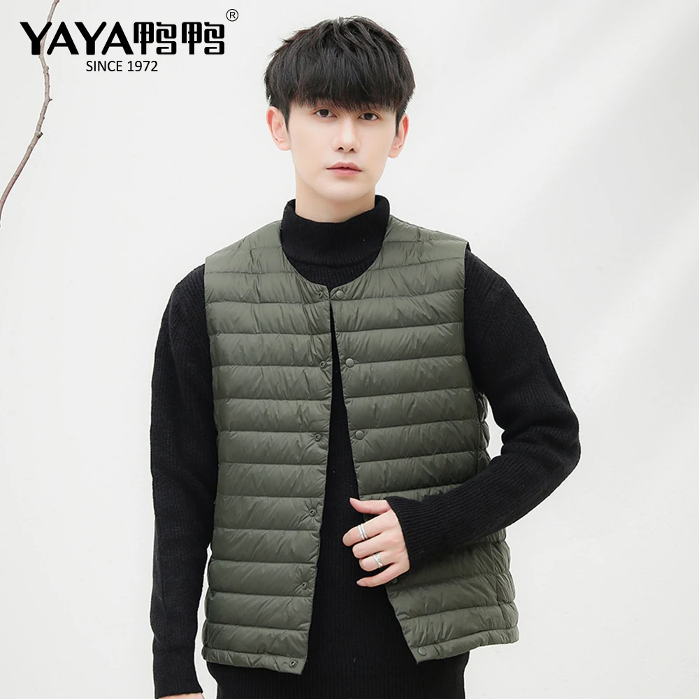 YAYA Winter New Men White Duck Down Vest Ultralight Sleeveless Vest Jacket Fashion Stand Collar Men Large Size Loose Vest