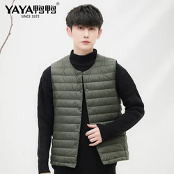 YAYA Winter New Men White Duck Down Vest Ultralight Sleeveless Vest Jacket Fashion Stand Collar Men Large Size Loose Vest