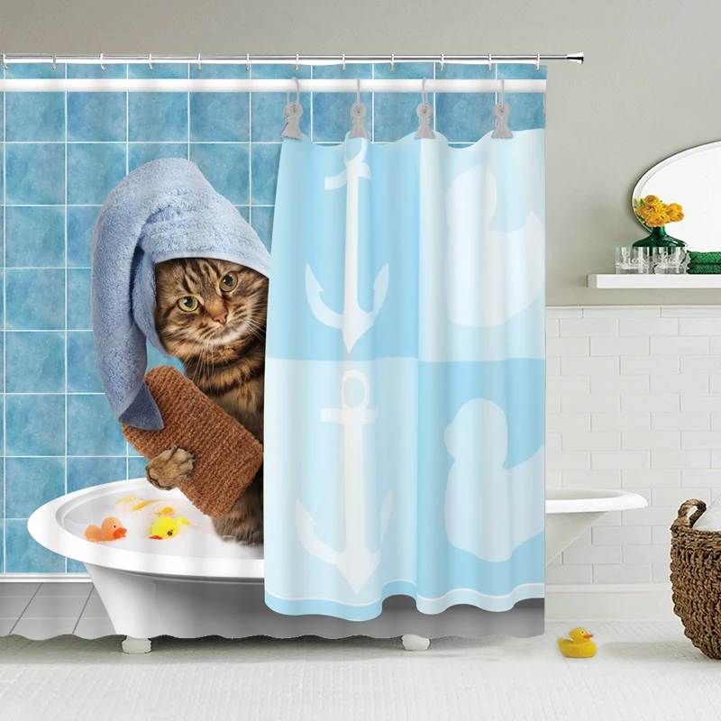 Cat Shower Curtains Bathroom Shower Curtain Cute 3D Fabric Shower Curtain with Hooks Funny Waterproof Shower Curtain or Mat