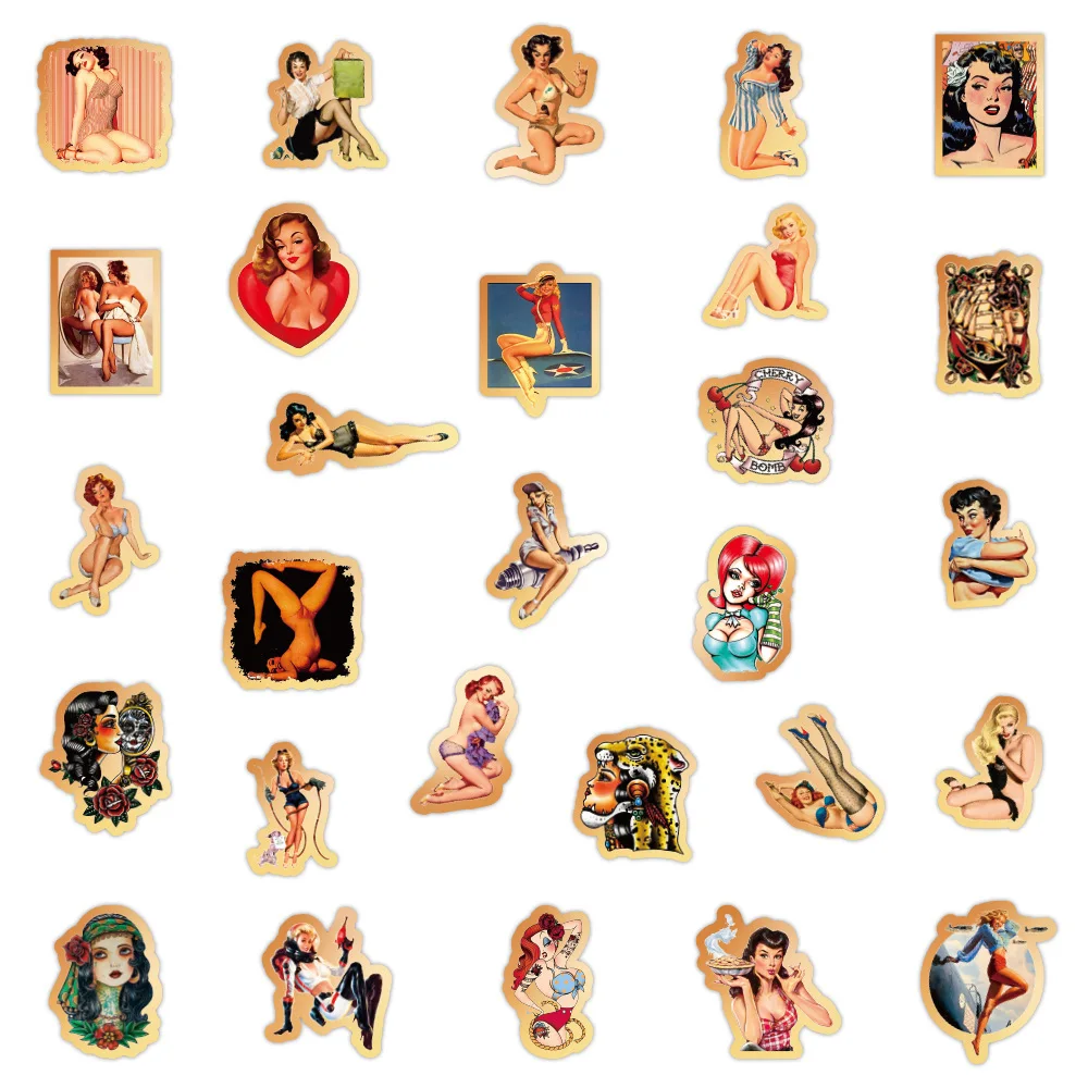 50/100PCS Retro Sexy Pin Up Girl Stickers Skateboard Laptop Suitcase Bike Motorcycle Waterproof Graffiti Sticker Decal Kid Toy