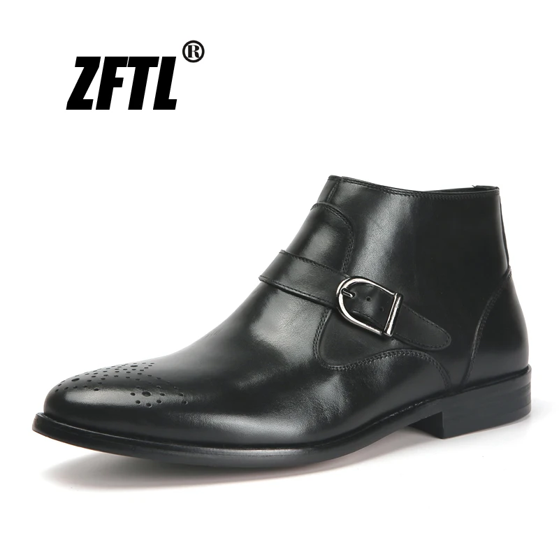 

ZFTL NEW men's Basic boots men's Genuine Leather retro shoes Carved Side zipper Bullock casual shoes Men's ankle boots 2023