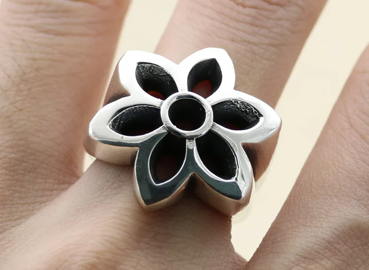 

GB S925 Sterling Silver cherry blossom ring male retro temperament thai Silver Ring