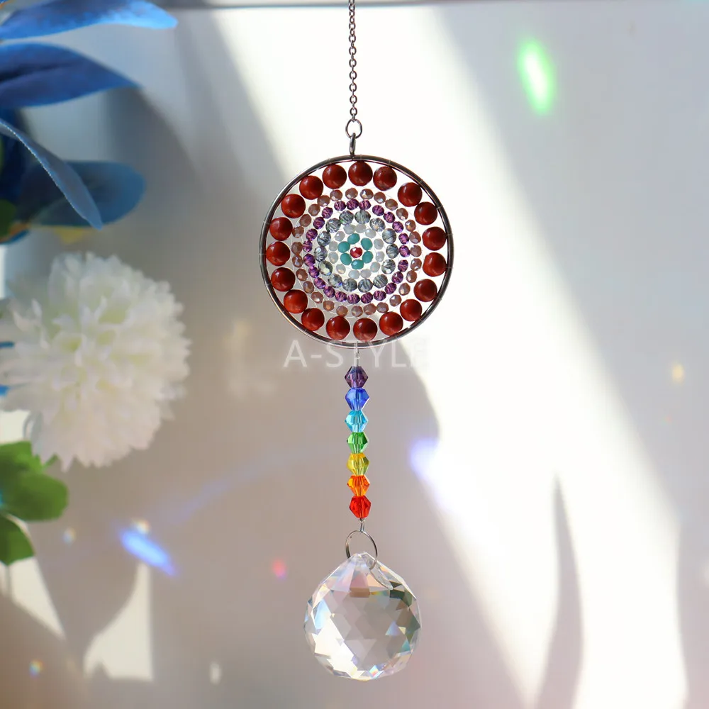 LEISI Mandala Flower Sunscreen Crystal Prism Ball Angel Pendant Rainbow Maker Hanging Home Window Wedding Decoration