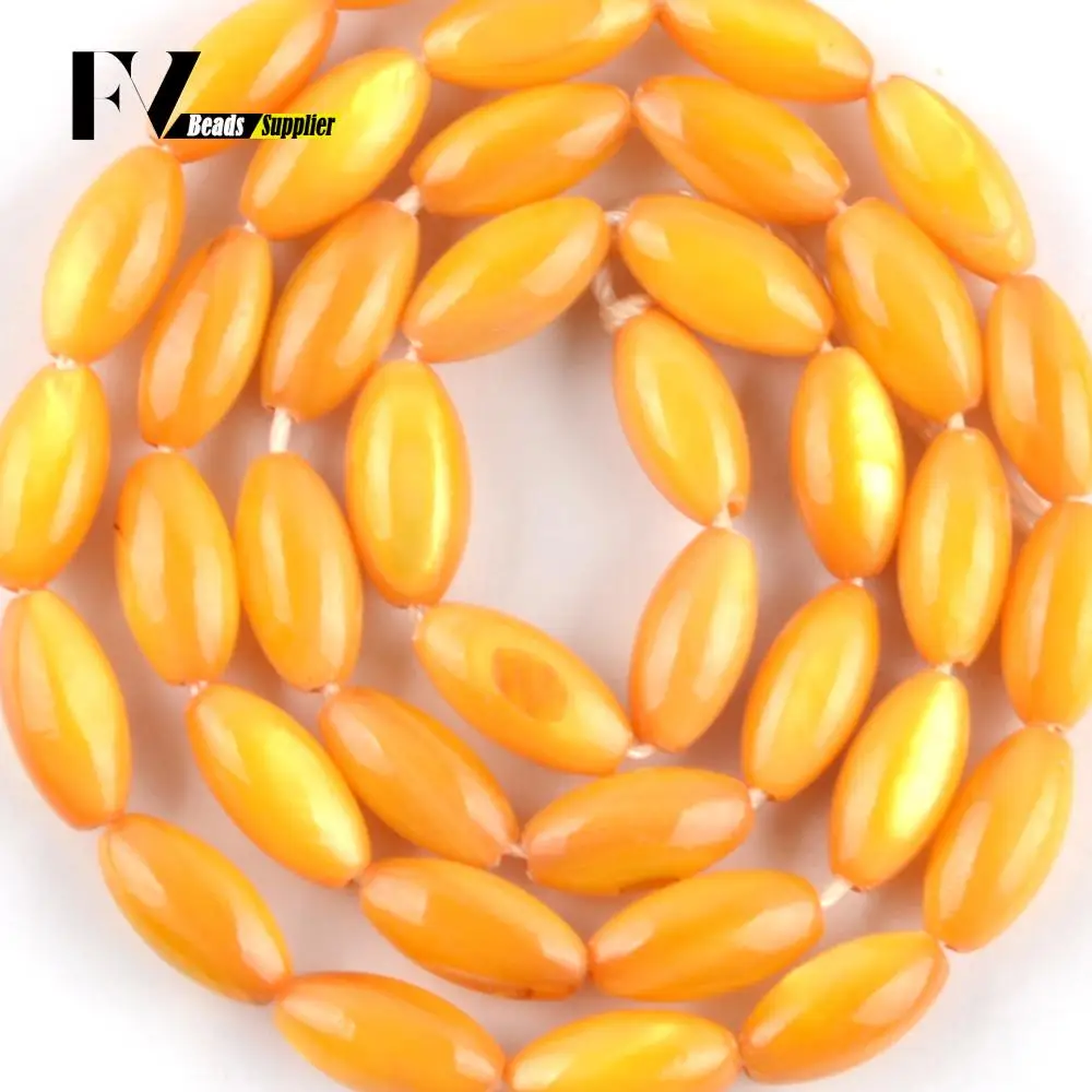 Natural 5*10mm Yellow Rice Shape Shell Beads For Needlework Jewelry Making Spacer Stone Beads DIY Bracelet Accessories 15\