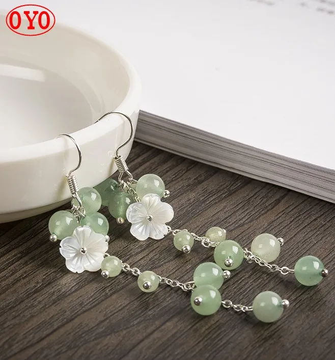 

Real s925 sterling silver original female super long ethnic style red agate classical temperament shell flower earrings