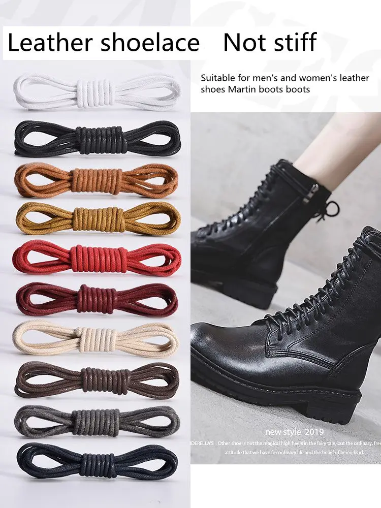 1 Pair Leather Shoelace Waxed Shoelaces for Shoes Soild Cotton Boot Laces Waterproof Strings Round Sports Running Rope Shoe lace image 3