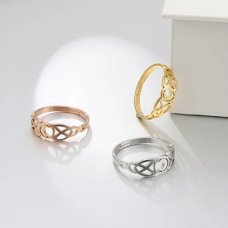 COOLTIME Moon Finger Ring for Women Triquetera Irish Knot Steel Color Stainless Steel Gifts for Men Lover Couple Rings Jewelry