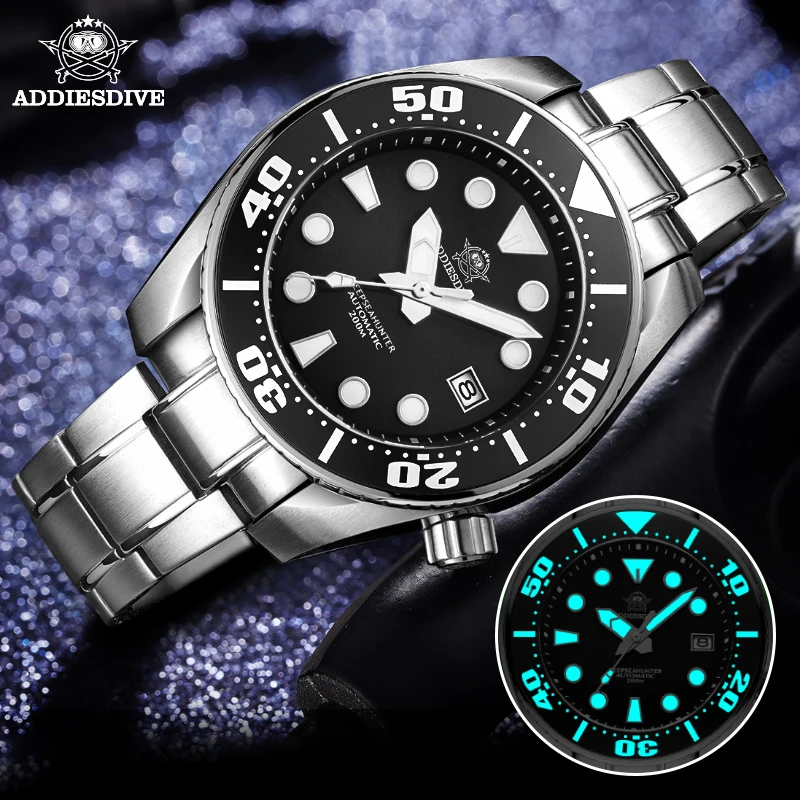 ADDIESDIVE Man Dive Watch Sports BGW9 Luminous Sapphire Crystal Ceramic Bezel 316L Stainless Steel NH35 Automatic Mechanic Watch