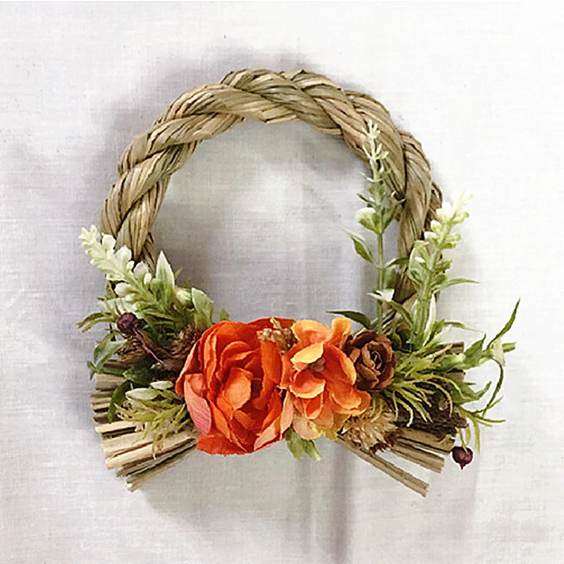 

Wholesale Japanese Raffia Flower Ring Day Decor Venue Layout Wreath Door Knocker Pendant Thanksgiving Home Christmas Plants