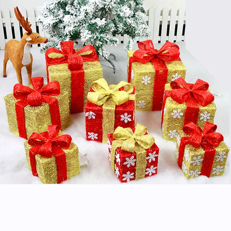 Christmas Supplies Decoration Outdoor Chrismas with Bow Gift Package Outdoor Iron Gift Box Set Party Supplies Navidad Ornaments