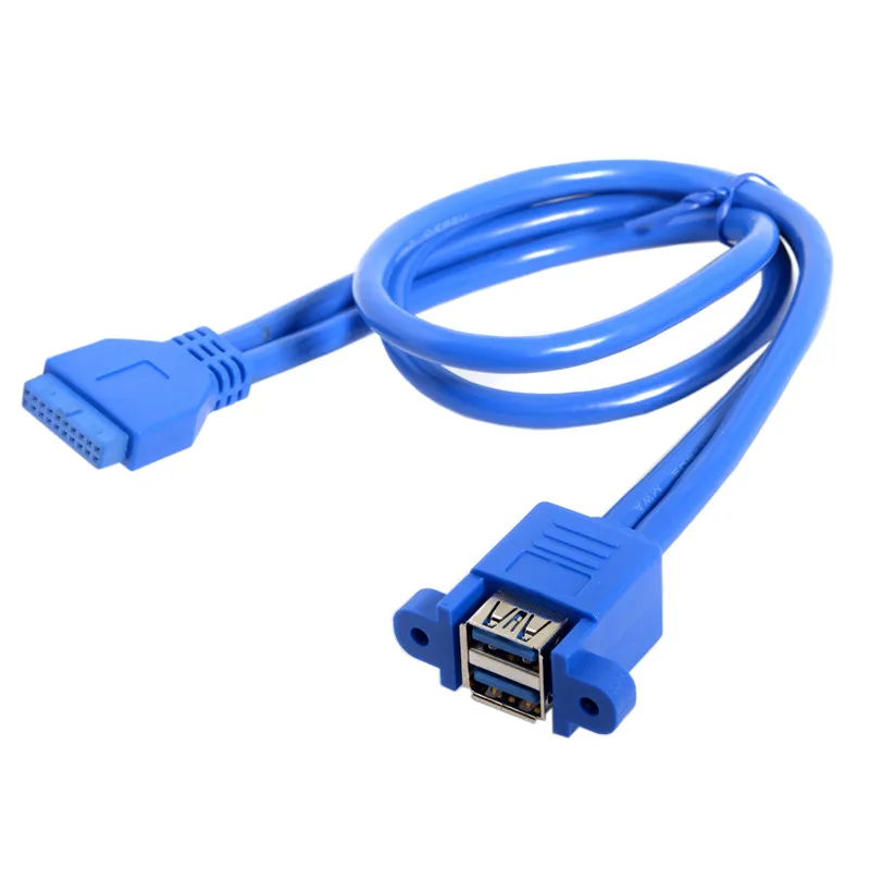 0.3m 0.5m Dual Double USB 3.0 A Female 2 Port To Usb 20pin 19 Pin Female Motherboard Mount Twins Cable Adapter With Screw Hole