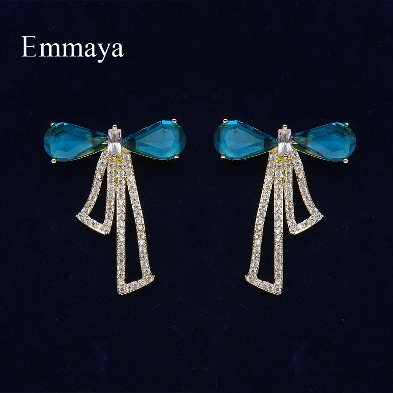 Emmaya New Arrival Fascinating Tie Appearance Earring With Four Colors Cubic Zircon Choice Women Fashion Jewelry Party Dress-up