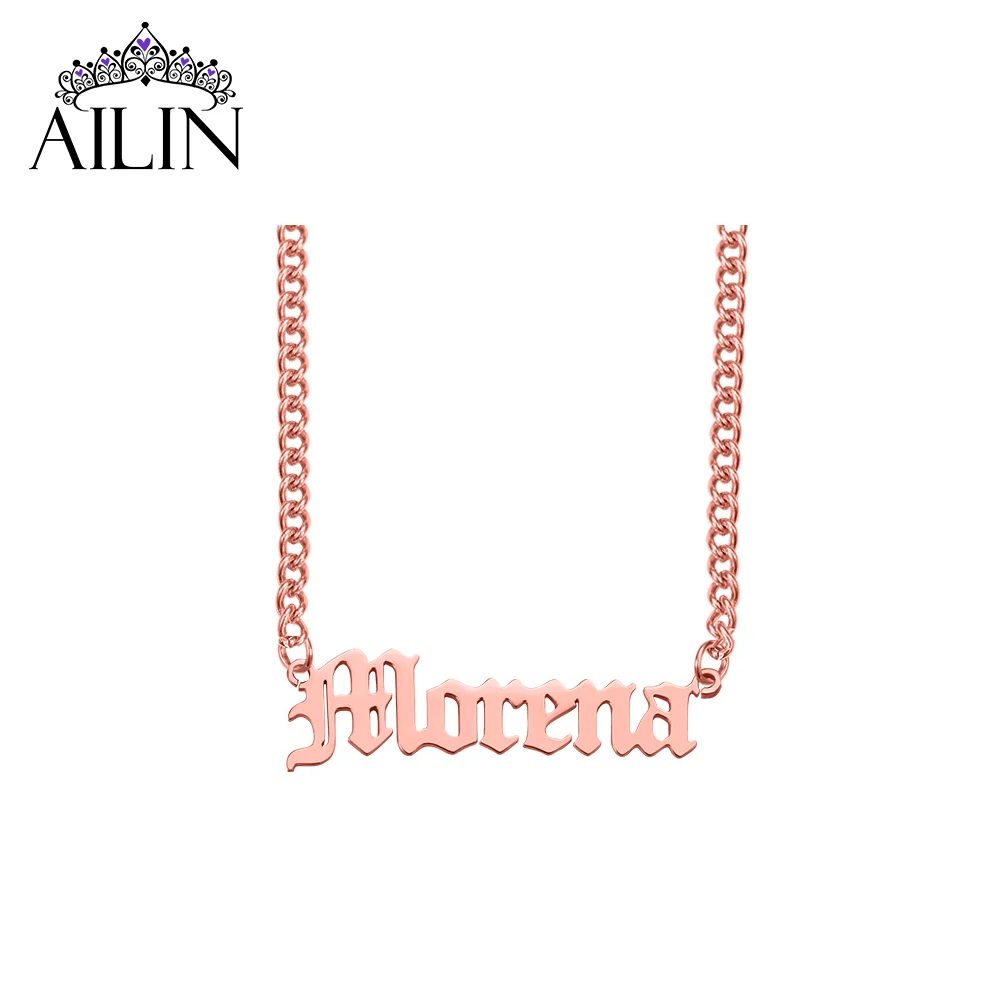 AILIN Dropshipping Custom Gold Color Men's Name Necklace Cuban Chain Unique Accessories Jewelry for Friends Birthday Graduation