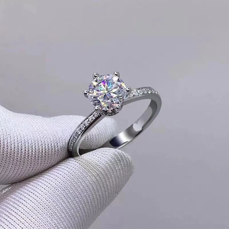 exquisitie crackling moissanite gemstone ring women jewelry gift engagement ring six claw set shiny better than diamond gift