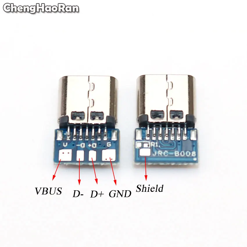 ChengHaoRan 1-10pcs USB 3.1 Type C Connector 14 Pin Female Socket receptacle Through Holes PCB 180 Vertical Shield USB-C