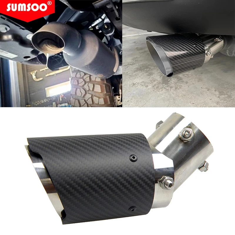 SUMSOOCar Universal No Logo Angle Adjustable Matte Carbon Fibre Exhaust Tip Straight Edge Carbon Fiber Muffler Tip for Toyota