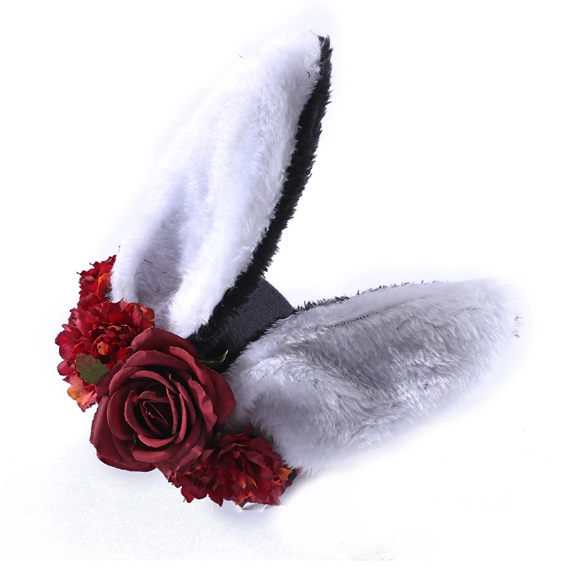 Hats For Women Rabbit Ears Gothic Fedoras Hair Clips Fascinator With Flowers Vintage Hair Accessories Anime Cosplay