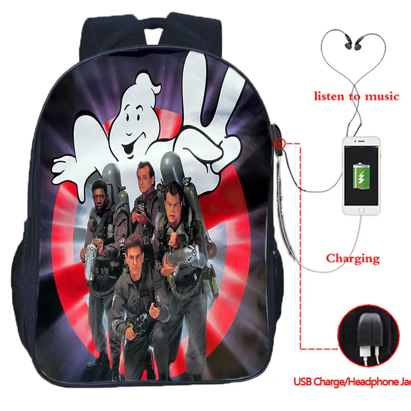 Kawaii Ghostbuster Backpack Students Bookbag Boys Girls Travel Shoulder Bag Beautiful Pattern Rucksack USB Charging School Bags