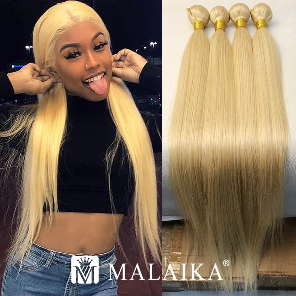 

Malaika Straight Brazilian Remy Hair 613 Blonde 1 3 4 Bundles Human Hair Weave Weft Bundles Hair Extension