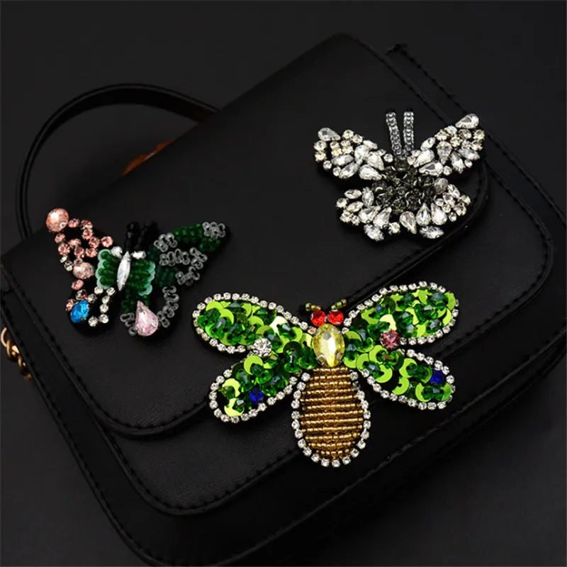 

MAXSIN FUN 1 Pc High Quality Hand-Beaded Color Sequins Rhinestone Bee Butterfly Stickers Hand-Sewn Garment Decoration Patch DIY